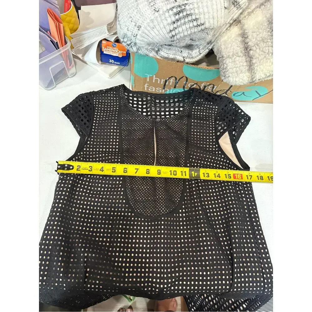 J. Crew Triple Eyelet Shift Dress Black Mini Dress Size Small Keyhole Cap Sleeve